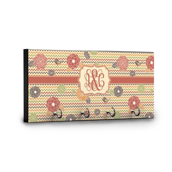 Chevron & Fall Flowers Key Hanger - Front View with Hooks