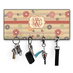 Chevron & Fall Flowers Key Hanger w/ 4 Hooks w/ Monogram