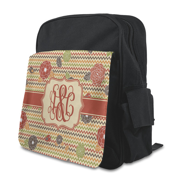 Custom Chevron & Fall Flowers Preschool Backpack (Personalized)
