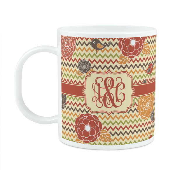 Custom Chevron & Fall Flowers Plastic Kids Mug (Personalized)