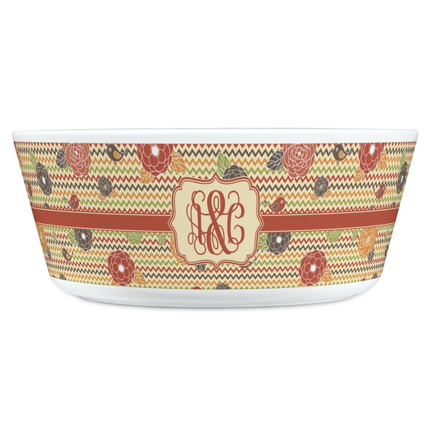 Chevron & Fall Flowers Kids Bowls - FRONT