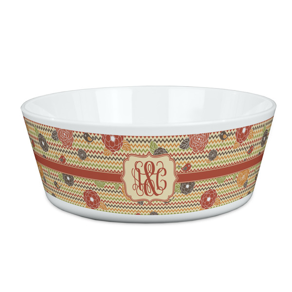 Custom Chevron & Fall Flowers Kid's Bowl (Personalized)