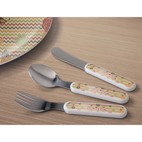 Chevron & Fall Flowers Kids Flatware w/ Plate