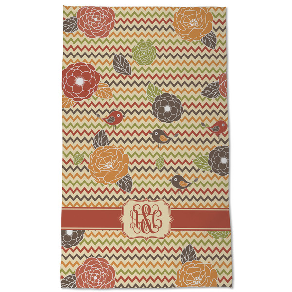Chevron & Fall Flowers Kitchen Towel - Poly Cotton - Full Front