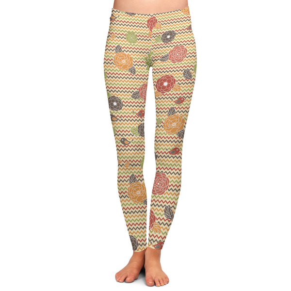 Custom Chevron & Fall Flowers Ladies Leggings