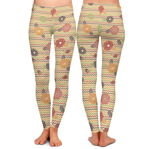 Chevron & Fall Flowers Ladies Leggings - Front and Back