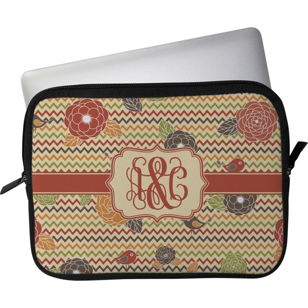 Custom Chevron & Fall Flowers Laptop Sleeve / Case (Personalized)