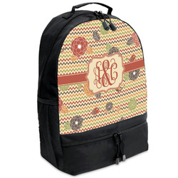 Chevron & Fall Flowers Backpacks - Black (Personalized)