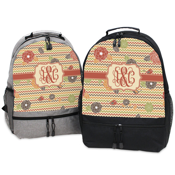 Chevron & Fall Flowers Large Backpacks - Both