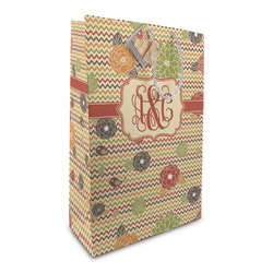 Chevron & Fall Flowers Large Gift Bag (Personalized)