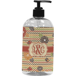 Chevron & Fall Flowers Plastic Soap / Lotion Dispenser (Personalized)