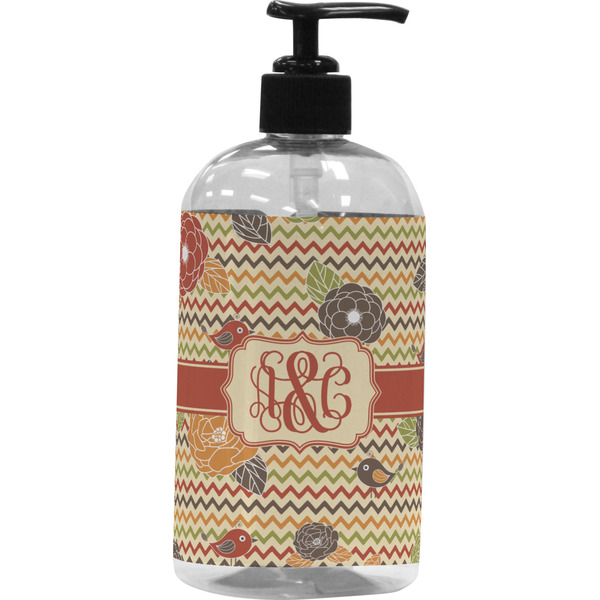 Custom Chevron & Fall Flowers Plastic Soap / Lotion Dispenser (Personalized)