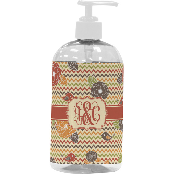 Chevron & Fall Flowers Large Liquid Dispenser (16 oz) - White