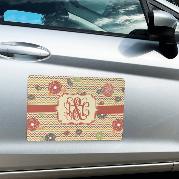 Chevron & Fall Flowers Large Rectangle Car Magnets- In Context