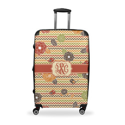 Chevron & Fall Flowers Suitcase - 28" Large - Checked w/ Couple's Names