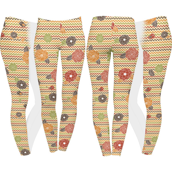 Chevron & Fall Flowers Leggings Turn Around - Apvl