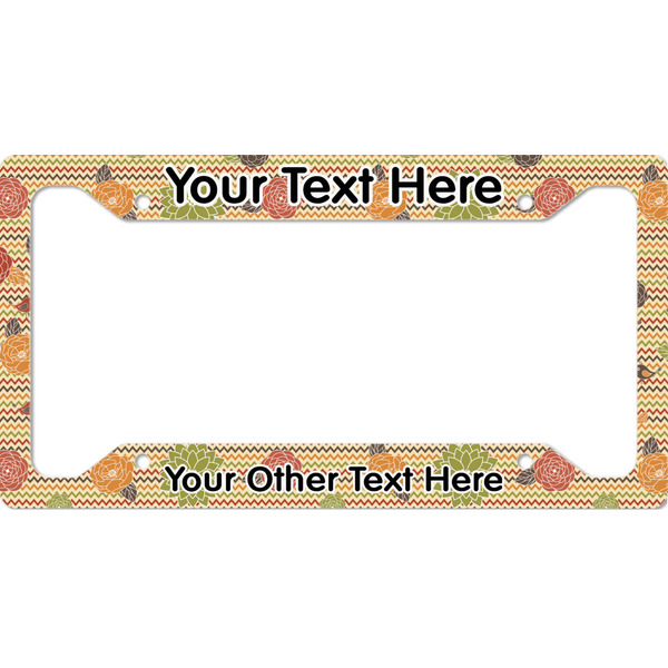 Custom Chevron & Fall Flowers License Plate Frame - Style A (Personalized)