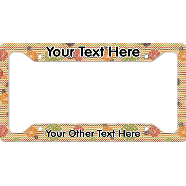 Custom Chevron & Fall Flowers License Plate Frame (Personalized)