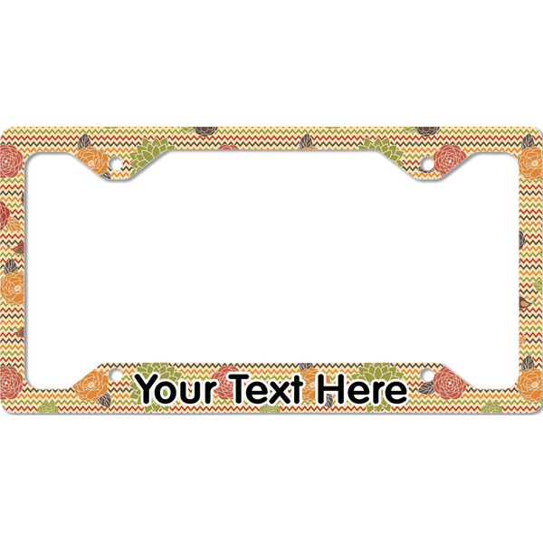 Custom Chevron & Fall Flowers License Plate Frame - Style C (Personalized)