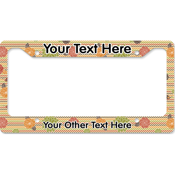 Custom Chevron & Fall Flowers License Plate Frame - Style B (Personalized)