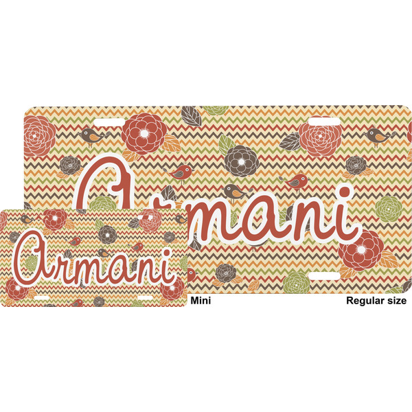 Chevron & Fall Flowers License Plate (Sizes)