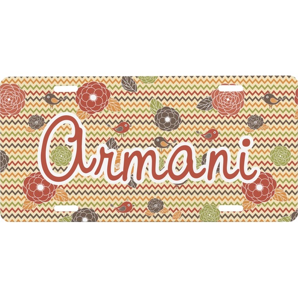 Custom Chevron & Fall Flowers Front License Plate (Personalized)