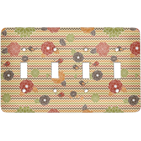 Custom Chevron & Fall Flowers Light Switch Cover (4 Toggle Plate)