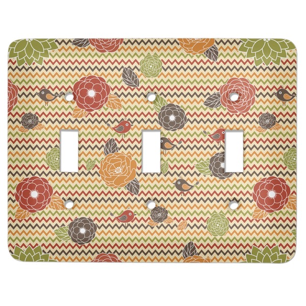 Custom Chevron & Fall Flowers Light Switch Cover (3 Toggle Plate)