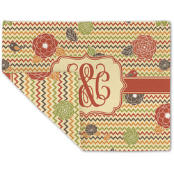 Chevron & Fall Flowers Double-Sided Linen Placemat - Single w/ Couple's Names