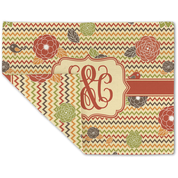 Custom Chevron & Fall Flowers Double-Sided Linen Placemat - Single w/ Couple's Names