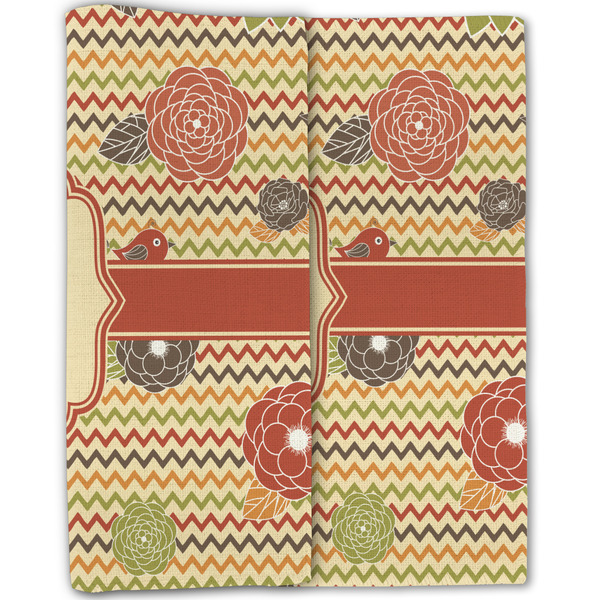 Chevron & Fall Flowers Linen Placemat - Folded Half (double sided)