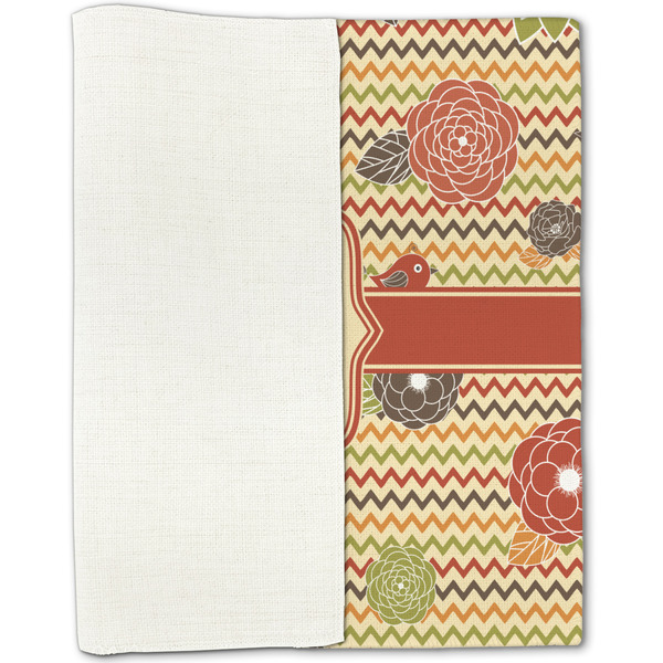 Chevron & Fall Flowers Linen Placemat - Folded Half