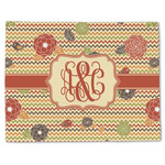 Chevron & Fall Flowers Single-Sided Linen Placemat - Single w/ Couple's Names