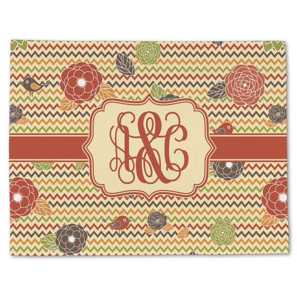 Custom Chevron & Fall Flowers Single-Sided Linen Placemat - Single w/ Couple's Names