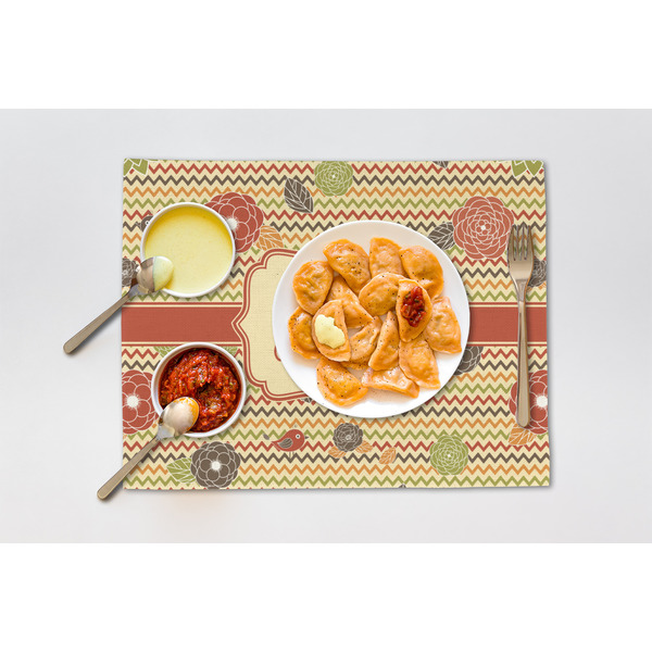 Chevron & Fall Flowers Linen Placemat - Lifestyle (single)
