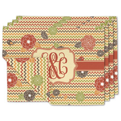 Chevron & Fall Flowers Linen Placemat w/ Couple's Names