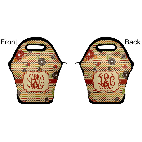 Chevron & Fall Flowers Lunch Bag - Front and Back