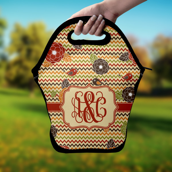 Chevron & Fall Flowers Lunch Bag - Hand