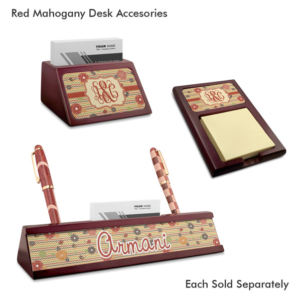 Chevron & Fall Flowers Mahogany Desk Accessories