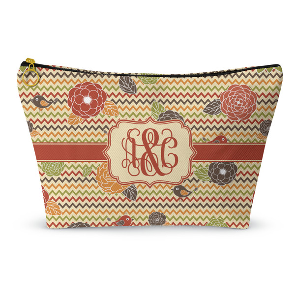 Custom Chevron & Fall Flowers Makeup Bag - Small - 8.5"x4.5" (Personalized)
