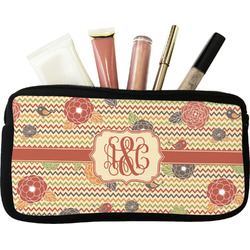 Chevron & Fall Flowers Makeup / Cosmetic Bag (Personalized)