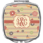 Chevron & Fall Flowers Compact Makeup Mirror (Personalized)