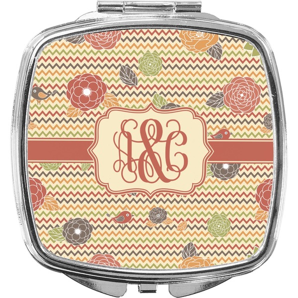 Custom Chevron & Fall Flowers Compact Makeup Mirror (Personalized)