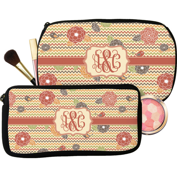 Fall Flowers & Chevron Makeup / Cosmetic Bags (Select Size)