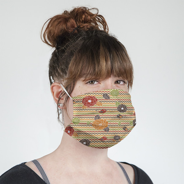 Chevron & Fall Flowers Mask - Quarter View on Girl