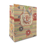 Chevron & Fall Flowers Medium Gift Bag (Personalized)