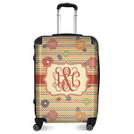 Chevron & Fall Flowers Suitcase - 24" Medium - Checked (Personalized)