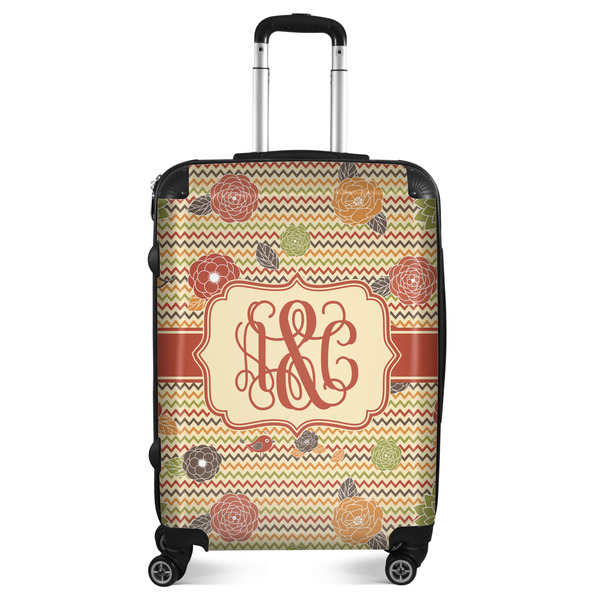 Custom Chevron & Fall Flowers Suitcase - 24" Medium - Checked (Personalized)