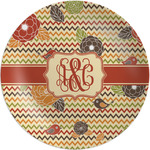 Chevron & Fall Flowers Melamine Plate (Personalized)