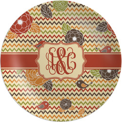Chevron & Fall Flowers Melamine Plate (Personalized)